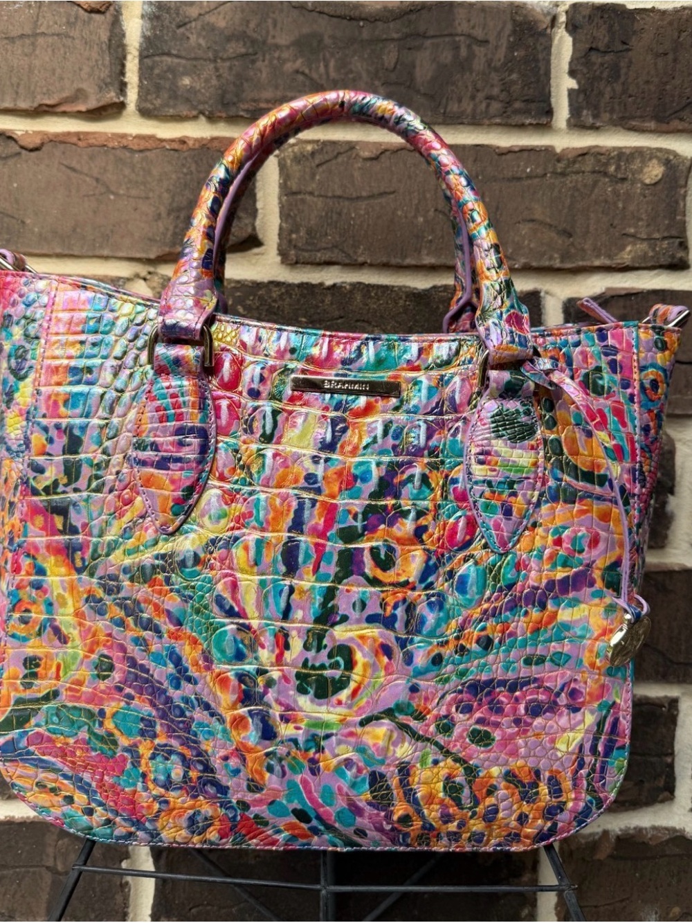 Brahmin Multicolor Satchel with Pink, Blue, Yellow & Green Accents